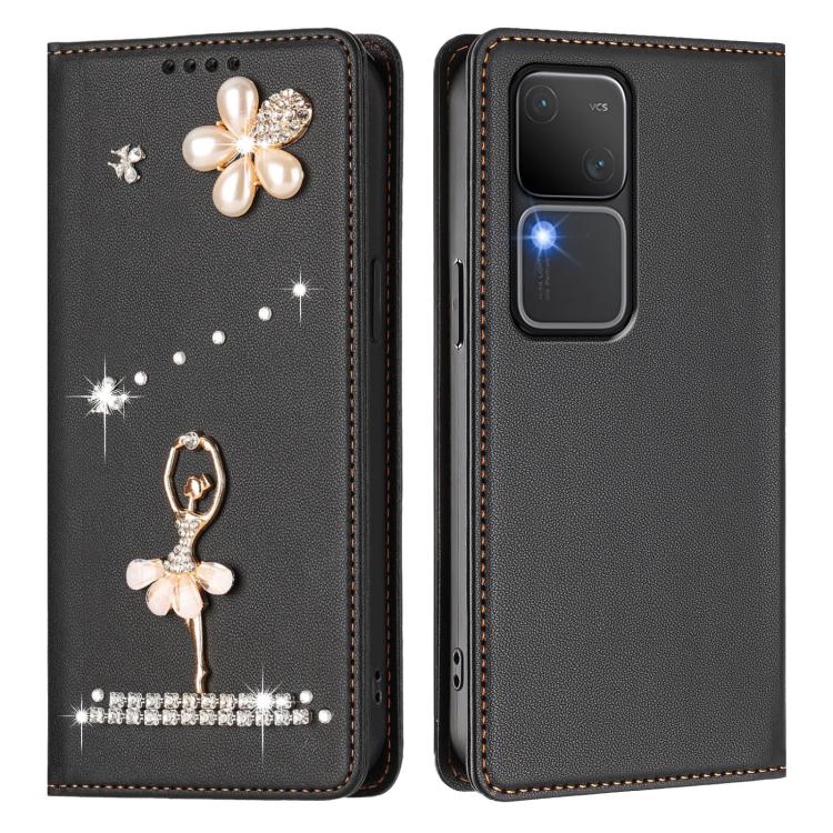 For vivo V30 Pro 5G Global Ballet Girl Diamond Studded RFID Vegan Leather Phone Case