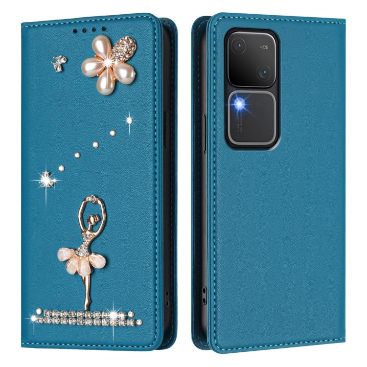 For vivo V30 Pro 5G Global Ballet Girl Diamond Studded RFID Vegan Leather Phone Case