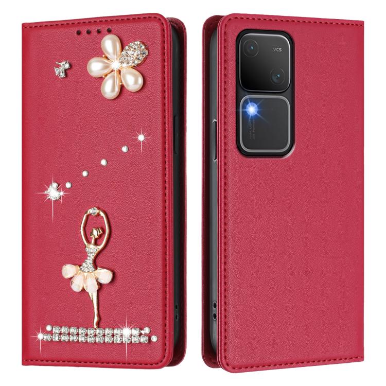 For vivo V30 Pro 5G Global Ballet Girl Diamond Studded RFID Vegan Leather Phone Case