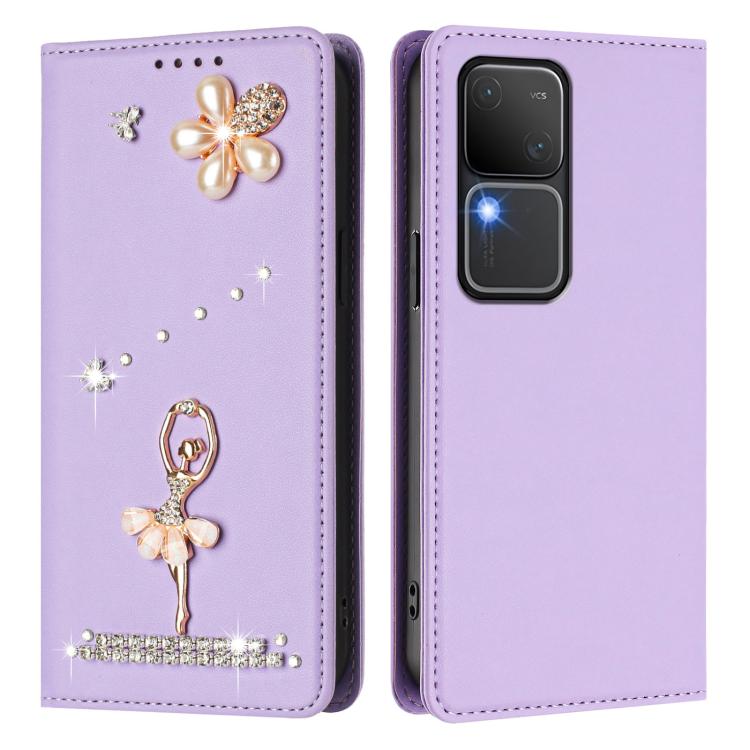 For vivo V30 Pro 5G Global Ballet Girl Diamond Studded RFID Vegan Leather Phone Case