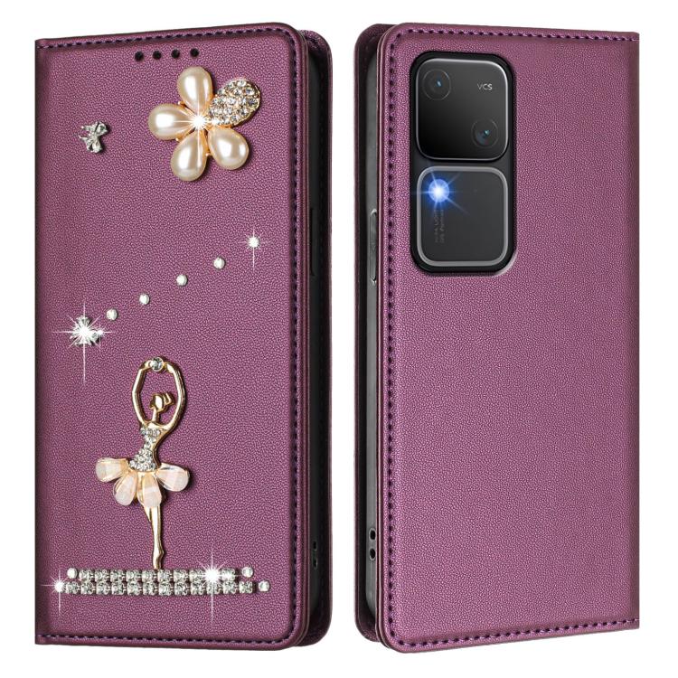 For vivo V30 Pro 5G Global Ballet Girl Diamond Studded RFID Vegan Leather Phone Case