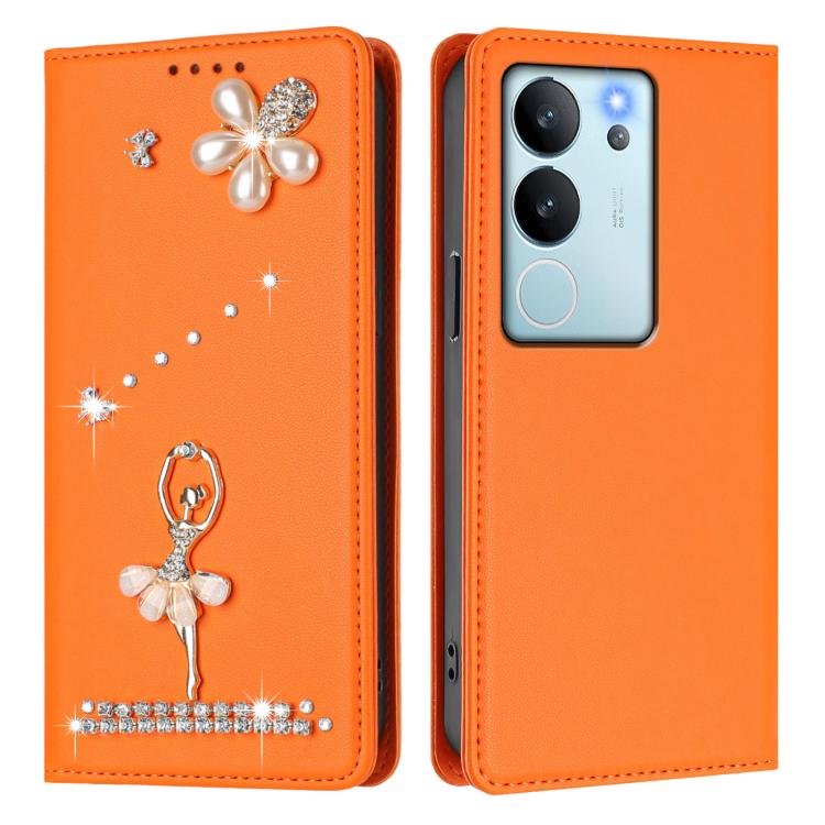 For vivo V29e 5G Global/Y200 5G Global Ballet Girl Diamond Studded RFID Vegan Leather Phone Case