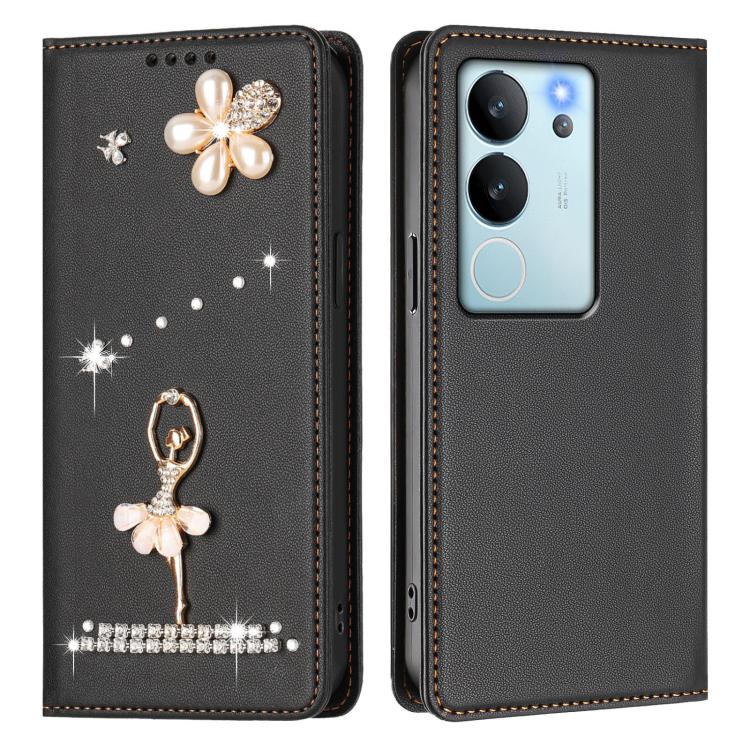 For vivo V29e 5G Global/Y200 5G Global Ballet Girl Diamond Studded RFID Vegan Leather Phone Case