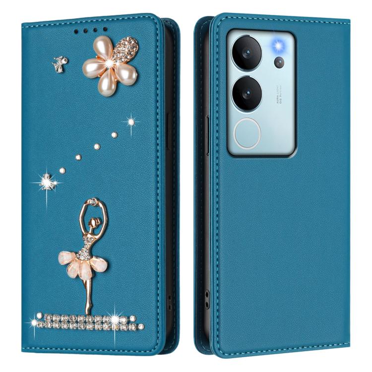 For vivo V29e 5G Global/Y200 5G Global Ballet Girl Diamond Studded RFID Vegan Leather Phone Case