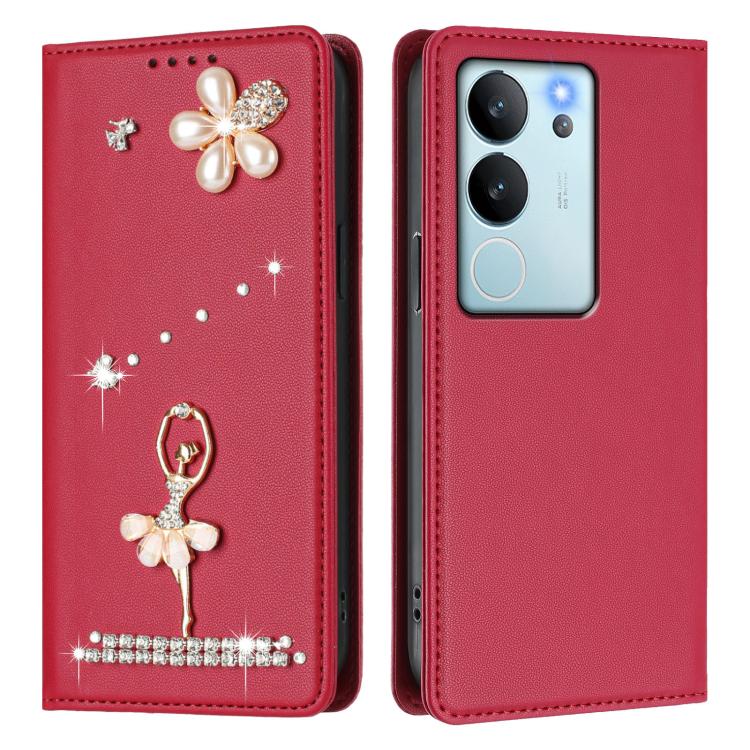 For vivo V29e 5G Global/Y200 5G Global Ballet Girl Diamond Studded RFID Vegan Leather Phone Case