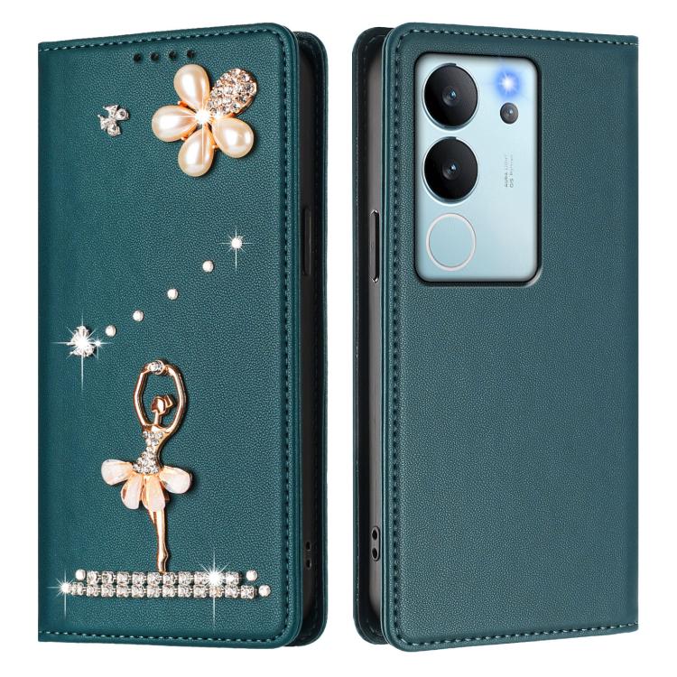 For vivo V29e 5G Global/Y200 5G Global Ballet Girl Diamond Studded RFID Vegan Leather Phone Case