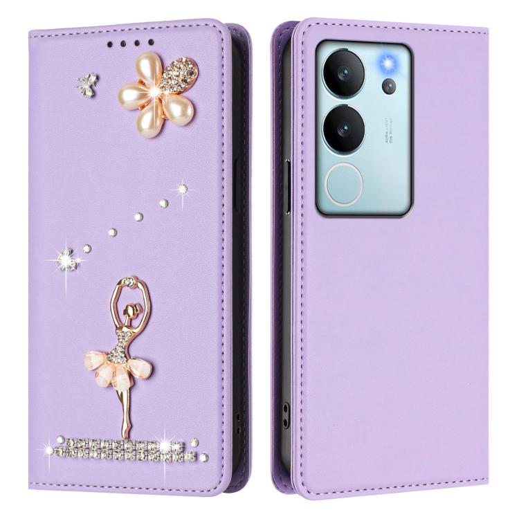 For vivo V29e 5G Global/Y200 5G Global Ballet Girl Diamond Studded RFID Vegan Leather Phone Case