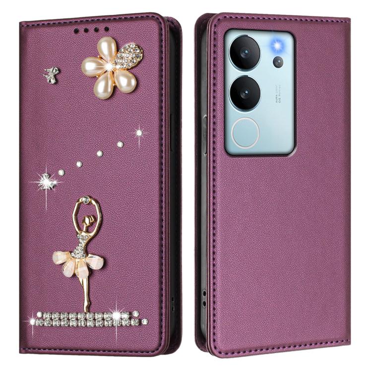 For vivo V29e 5G Global/Y200 5G Global Ballet Girl Diamond Studded RFID Vegan Leather Phone Case