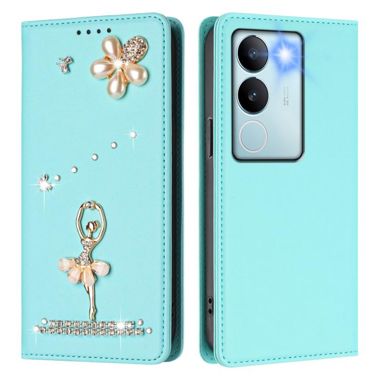 For vivo V29 Pro Ballet Girl Diamond Studded RFID Vegan Leather Phone Case