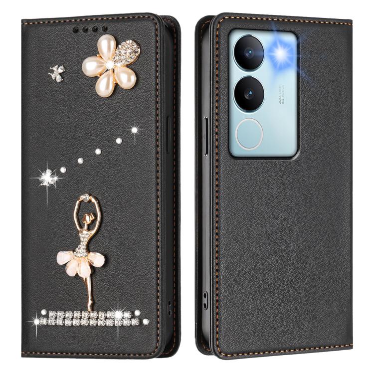 For vivo V29 Pro Ballet Girl Diamond Studded RFID Vegan Leather Phone Case