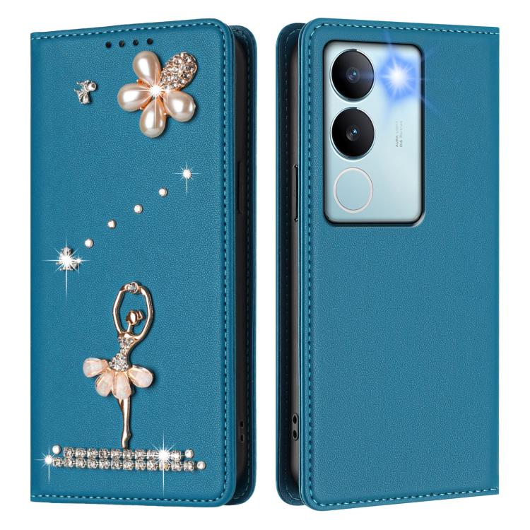 For vivo V29 Pro Ballet Girl Diamond Studded RFID Vegan Leather Phone Case
