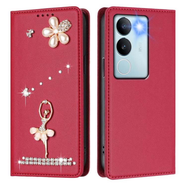 For vivo V29 Pro Ballet Girl Diamond Studded RFID Vegan Leather Phone Case