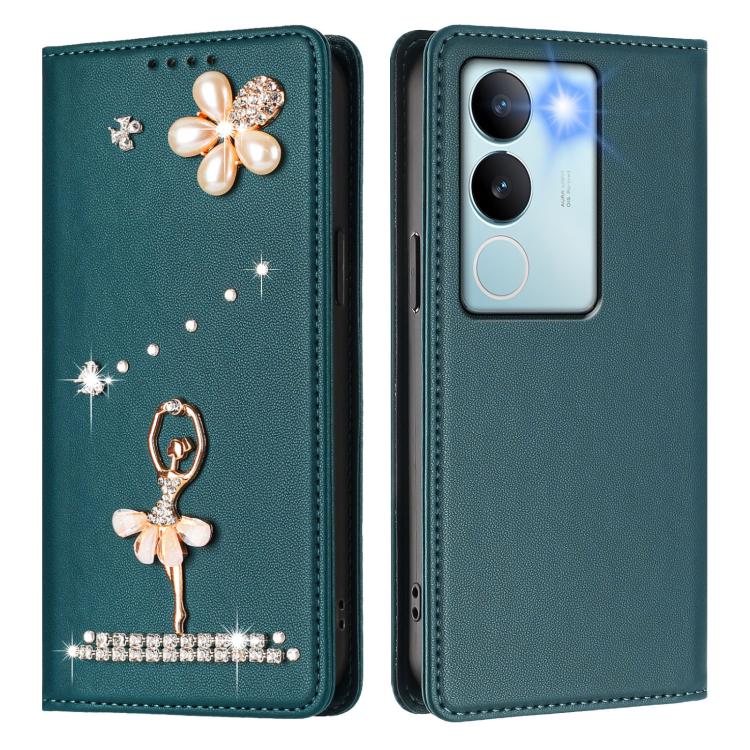 For vivo V29 Pro Ballet Girl Diamond Studded RFID Vegan Leather Phone Case