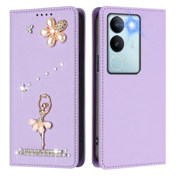 For vivo V29 Pro Ballet Girl Diamond Studded RFID Vegan Leather Phone Case