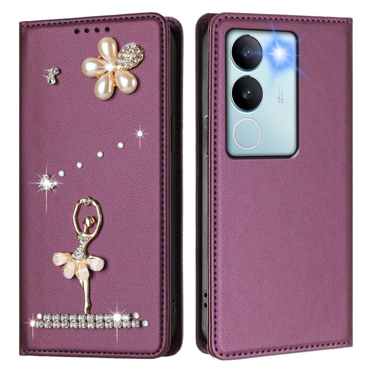 For vivo V29 Pro Ballet Girl Diamond Studded RFID Vegan Leather Phone Case