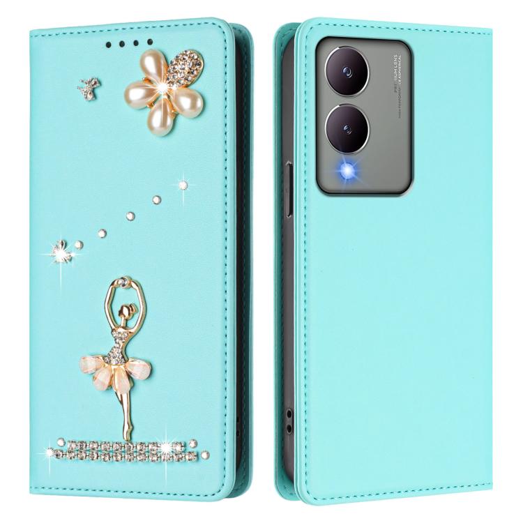 For vivo Y17s 4G Global Ballet Girl Diamond Studded RFID Vegan Leather Phone Case