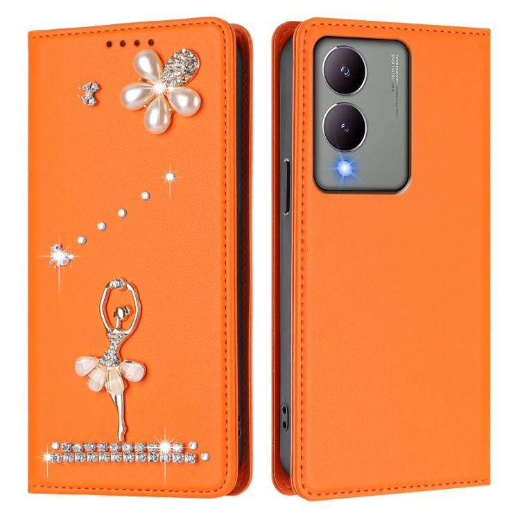 For vivo Y17s 4G Global Ballet Girl Diamond Studded RFID Vegan Leather Phone Case