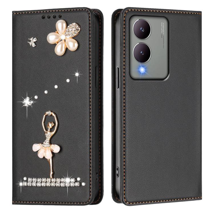 For vivo Y17s 4G Global Ballet Girl Diamond Studded RFID Vegan Leather Phone Case