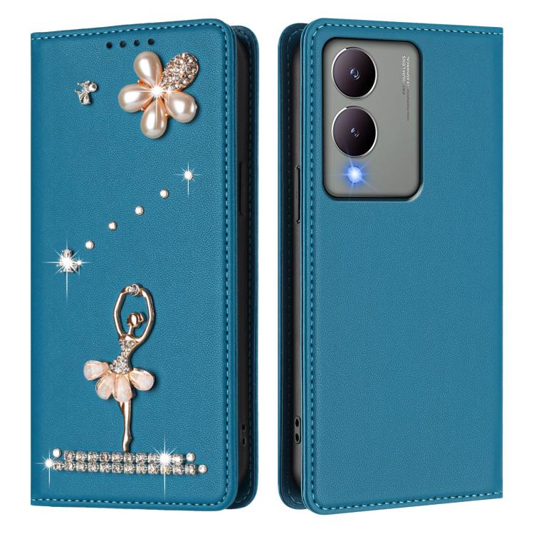For vivo Y17s 4G Global Ballet Girl Diamond Studded RFID Vegan Leather Phone Case