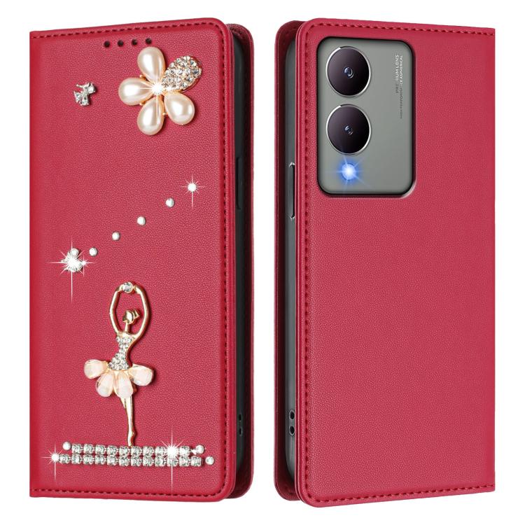 For vivo Y17s 4G Global Ballet Girl Diamond Studded RFID Vegan Leather Phone Case