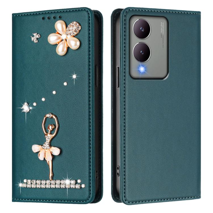For vivo Y17s 4G Global Ballet Girl Diamond Studded RFID Vegan Leather Phone Case