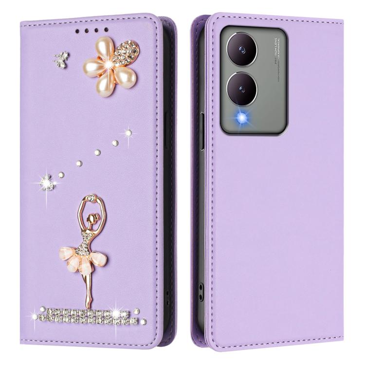 For vivo Y17s 4G Global Ballet Girl Diamond Studded RFID Vegan Leather Phone Case