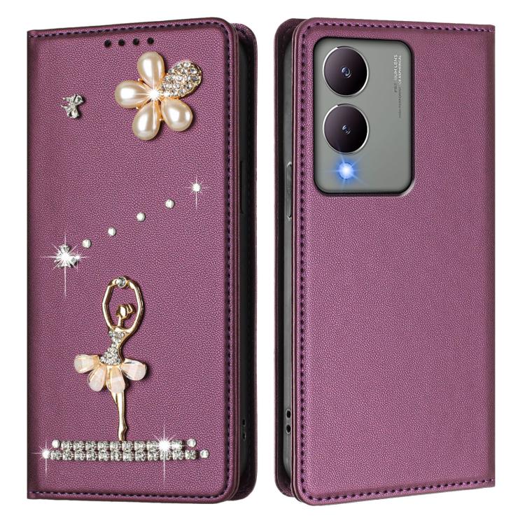 For vivo Y17s 4G Global Ballet Girl Diamond Studded RFID Vegan Leather Phone Case