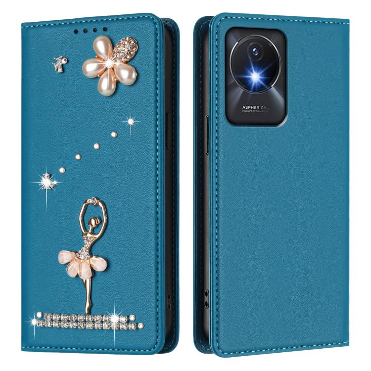 For vivo Y02A 4G/Y02 4G/Y11 2023/Y02T Ballet Girl Diamond Studded RFID Vegan Leather Phone Case