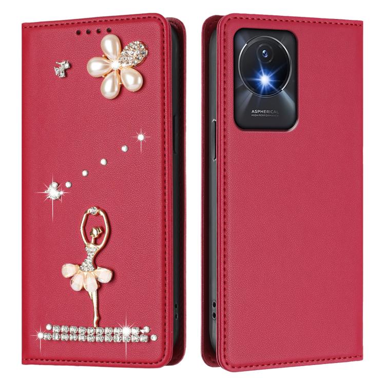 For vivo Y02A 4G/Y02 4G/Y11 2023/Y02T Ballet Girl Diamond Studded RFID Vegan Leather Phone Case