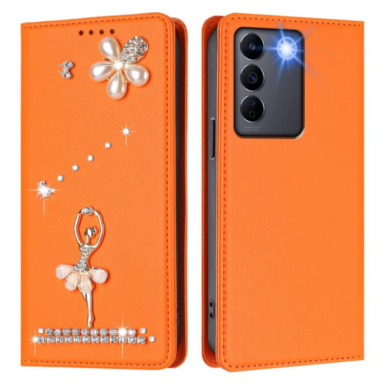For vivo V27 5G Global/V27 Pro 5G Global Ballet Girl Diamond Studded RFID Vegan Leather Phone Case