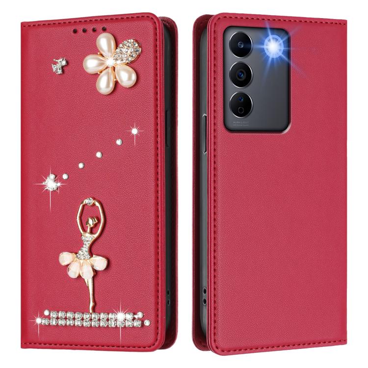 For vivo V27 5G Global/V27 Pro 5G Global Ballet Girl Diamond Studded RFID Vegan Leather Phone Case