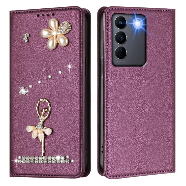 For vivo V27 5G Global/V27 Pro 5G Global Ballet Girl Diamond Studded RFID Vegan Leather Phone Case