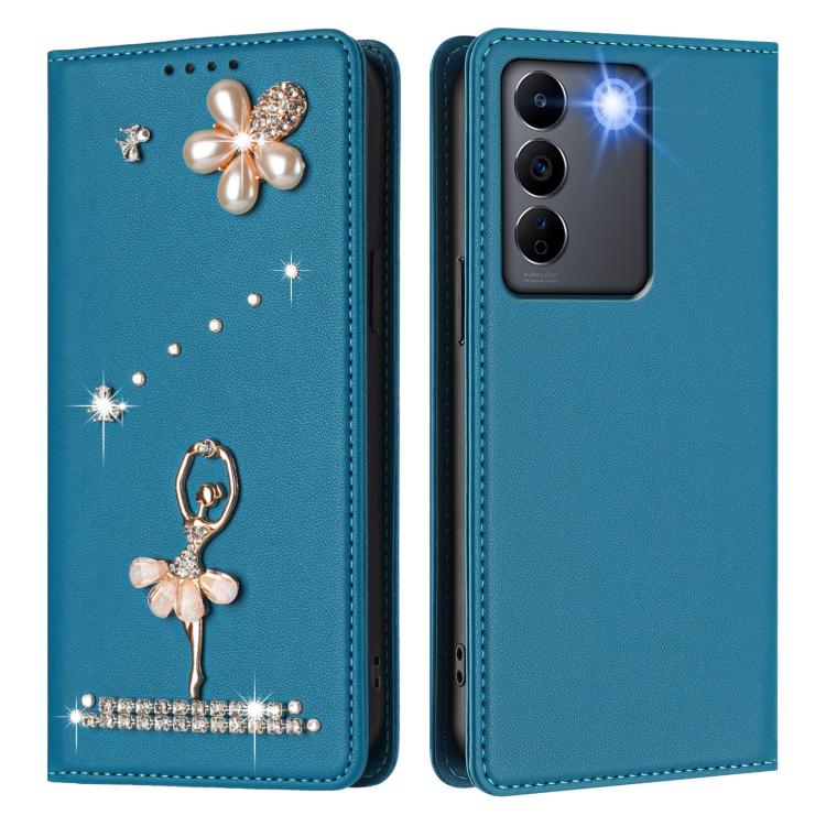 For vivo V27e 4G Global/T2 4G Global Ballet Girl Diamond Studded RFID Vegan Leather Phone Case