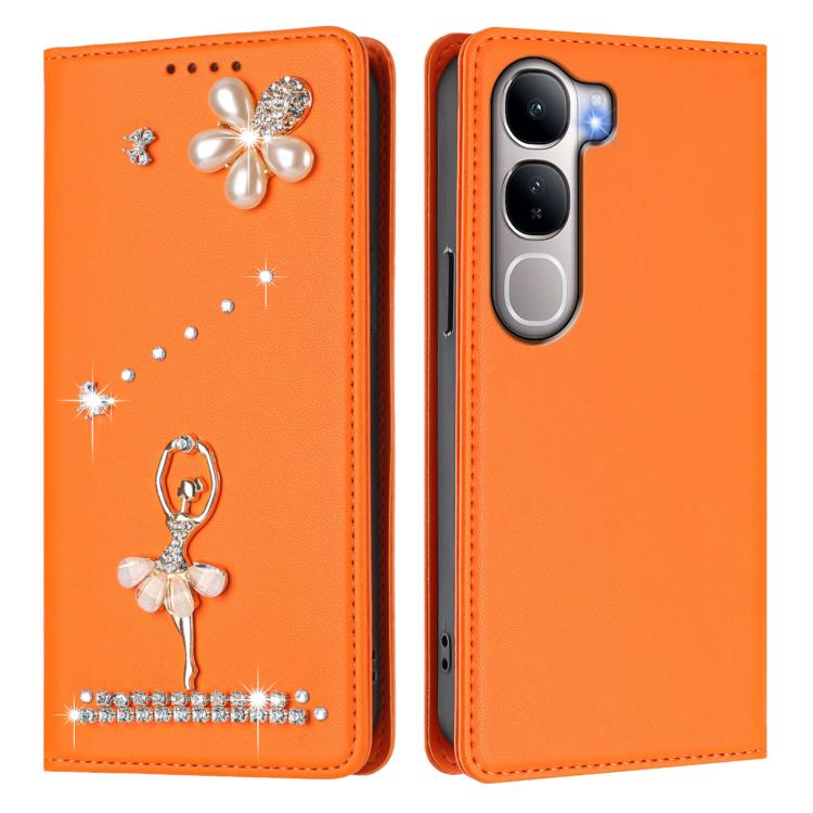 For vivo Y31 5G Global Ballet Girl Diamond Studded RFID Vegan Leather Phone Case