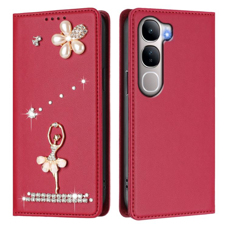 For vivo Y31 5G Global Ballet Girl Diamond Studded RFID Vegan Leather Phone Case