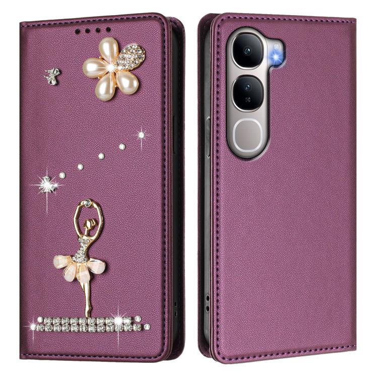For vivo Y31 5G Global Ballet Girl Diamond Studded RFID Vegan Leather Phone Case