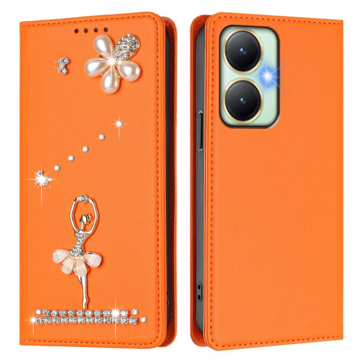 For vivo Y27 4G Global Ballet Girl Diamond Studded RFID Vegan Leather Phone Case