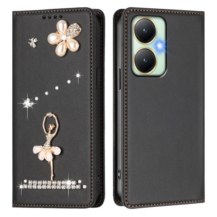 For vivo Y27 4G Global Ballet Girl Diamond Studded RFID Vegan Leather Phone Case