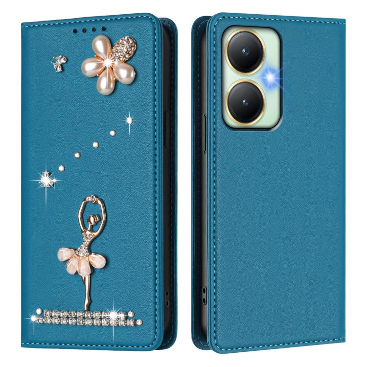 For vivo Y27 4G Global Ballet Girl Diamond Studded RFID Vegan Leather Phone Case