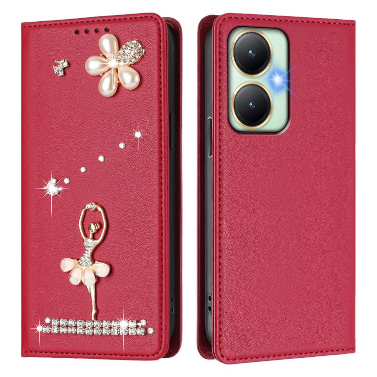For vivo Y27 4G Global Ballet Girl Diamond Studded RFID Vegan Leather Phone Case