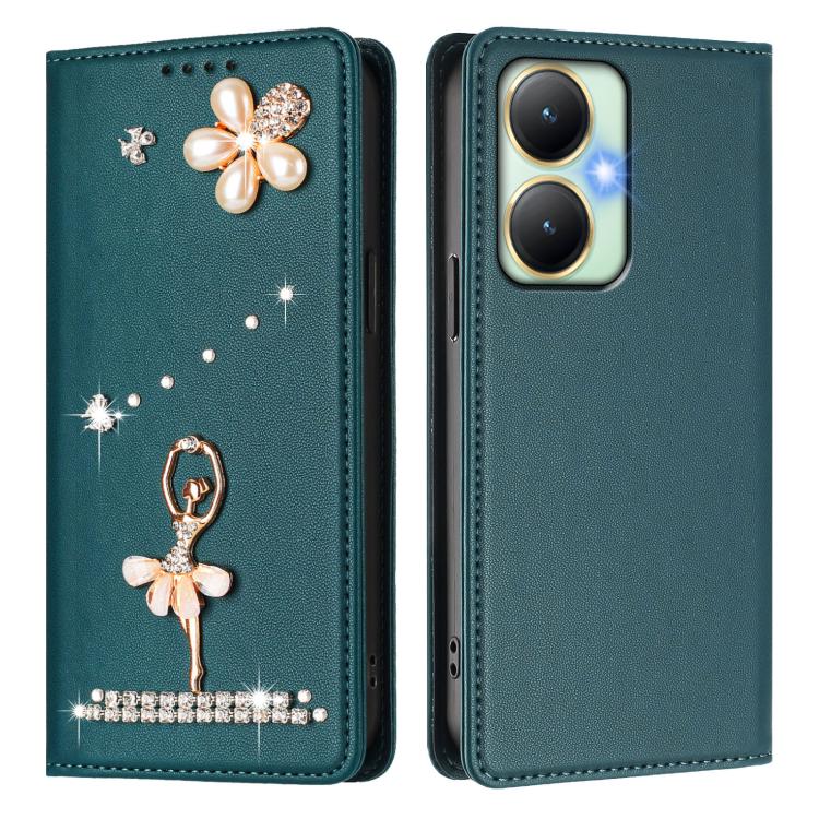 For vivo Y27 4G Global Ballet Girl Diamond Studded RFID Vegan Leather Phone Case