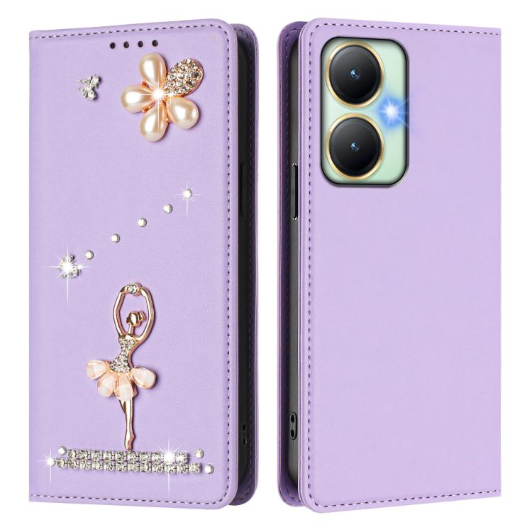 For vivo Y27 4G Global Ballet Girl Diamond Studded RFID Vegan Leather Phone Case