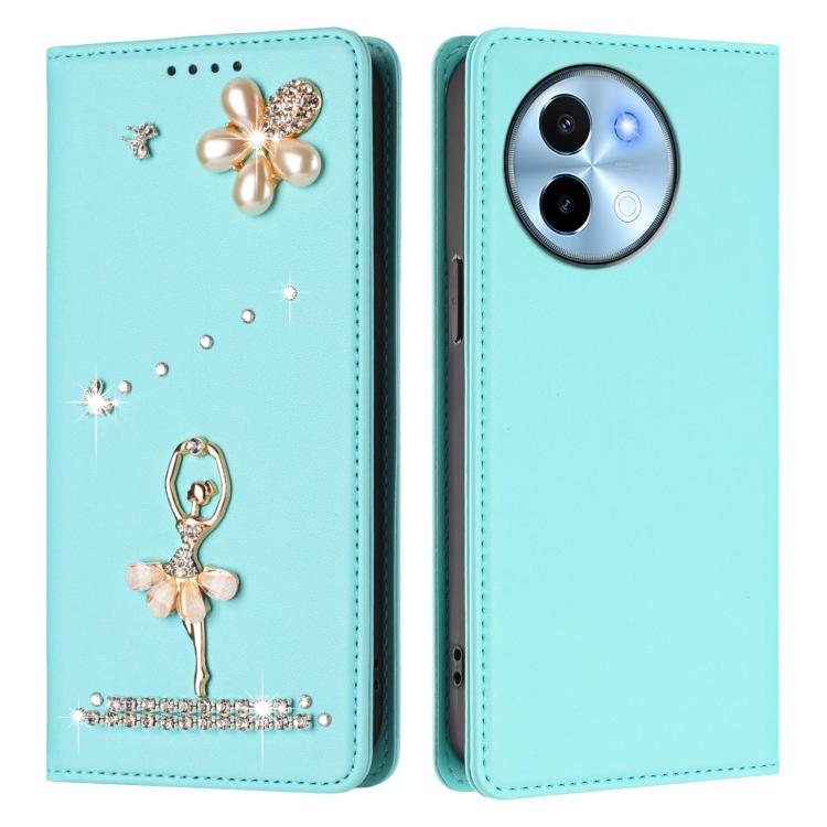 For vivo Y38 5G Global Ballet Girl Diamond Studded RFID Vegan Leather Phone Case