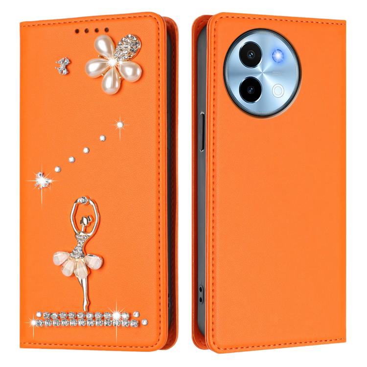 For vivo Y38 5G Global Ballet Girl Diamond Studded RFID Vegan Leather Phone Case
