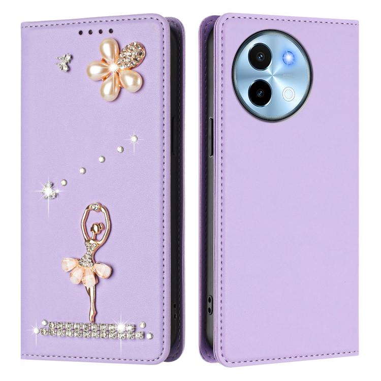 For vivo Y38 5G Global Ballet Girl Diamond Studded RFID Vegan Leather Phone Case