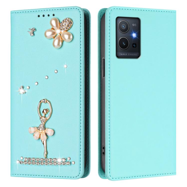 For vivo Y55s 5G 2023 Ballet Girl Diamond Studded RFID Vegan Leather Phone Case