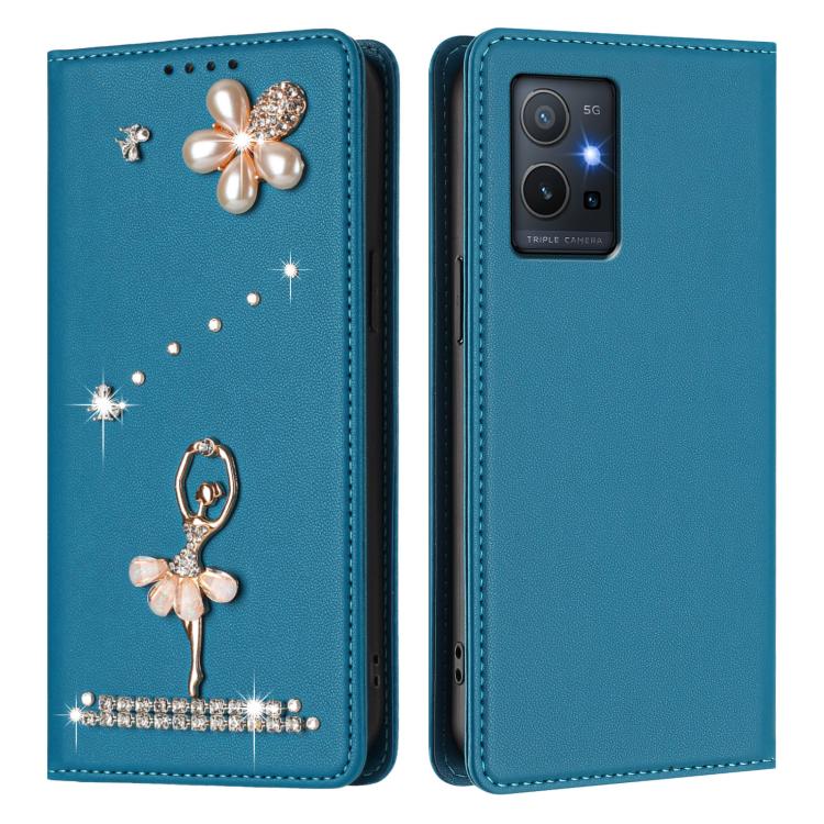 For vivo Y55s 5G 2023 Ballet Girl Diamond Studded RFID Vegan Leather Phone Case
