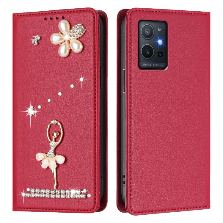 For vivo Y55s 5G 2023 Ballet Girl Diamond Studded RFID Vegan Leather Phone Case