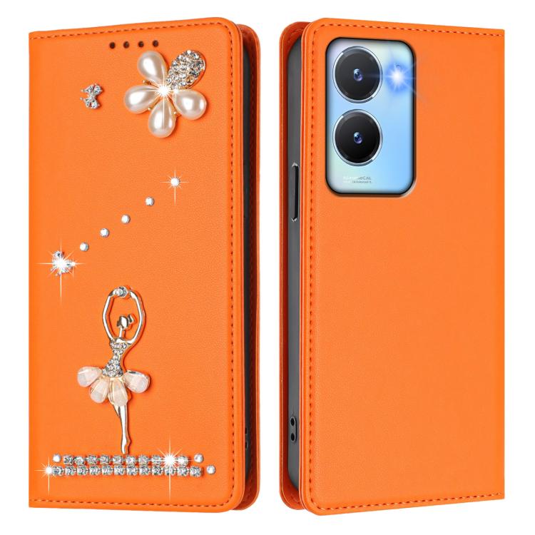 For vivo Y56 5G Global Ballet Girl Diamond Studded RFID Vegan Leather Phone Case