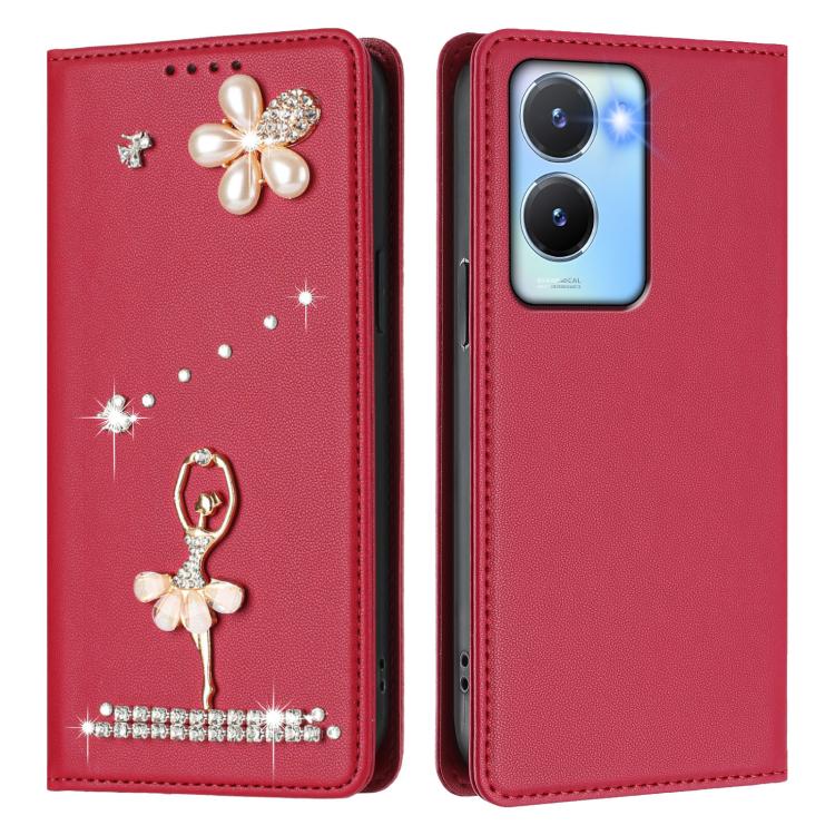 For vivo Y56 5G Global Ballet Girl Diamond Studded RFID Vegan Leather Phone Case